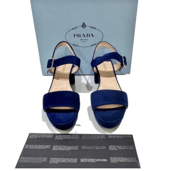 Prada NAVY Suede Platform Sandals NEW with COA - Picture 14 of 17